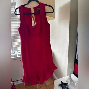 Nicole Miller square neck dress. Holiday dress ruffled trim dress. Size 4